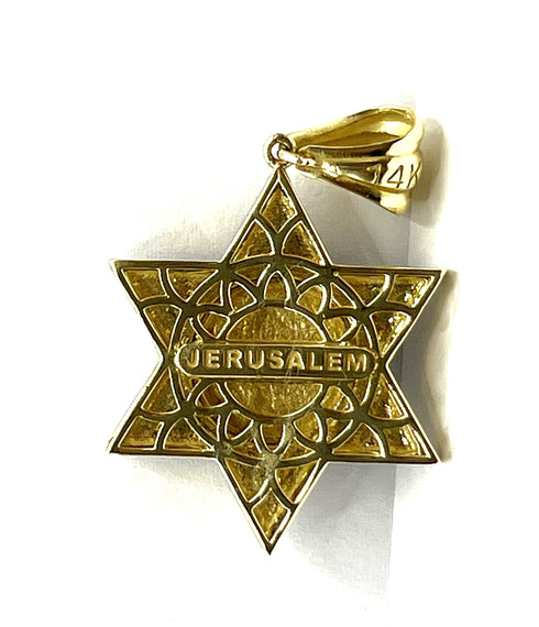 14K Gold & Diamond With Blue Enamel Star of David Necklace